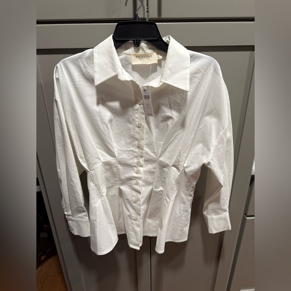 Anthropologie Exquisite Cream Button-Up Pleated Back Long Sleeve Shirt MP NEW!